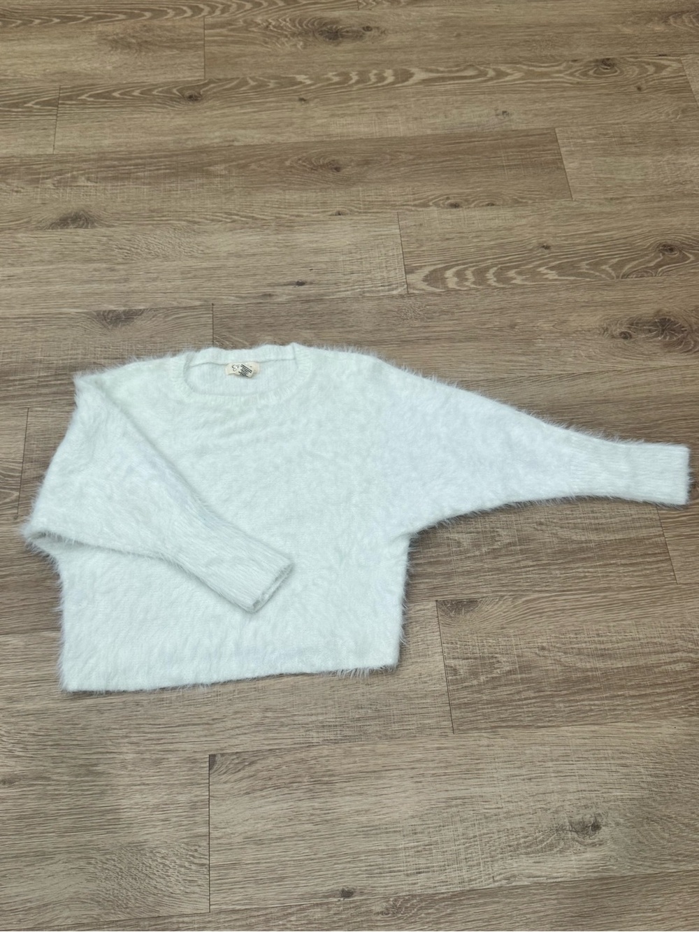 Jessica Simpson White Fuzzy Crewneck Sweater